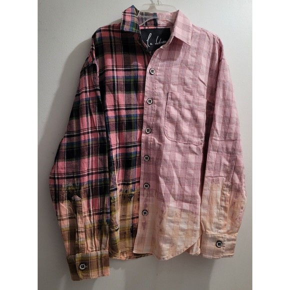 La Detresse Bleach Scorpio Flannel Color Block Oversized Plaid Shirt Small NWT - Picture 2 of 12